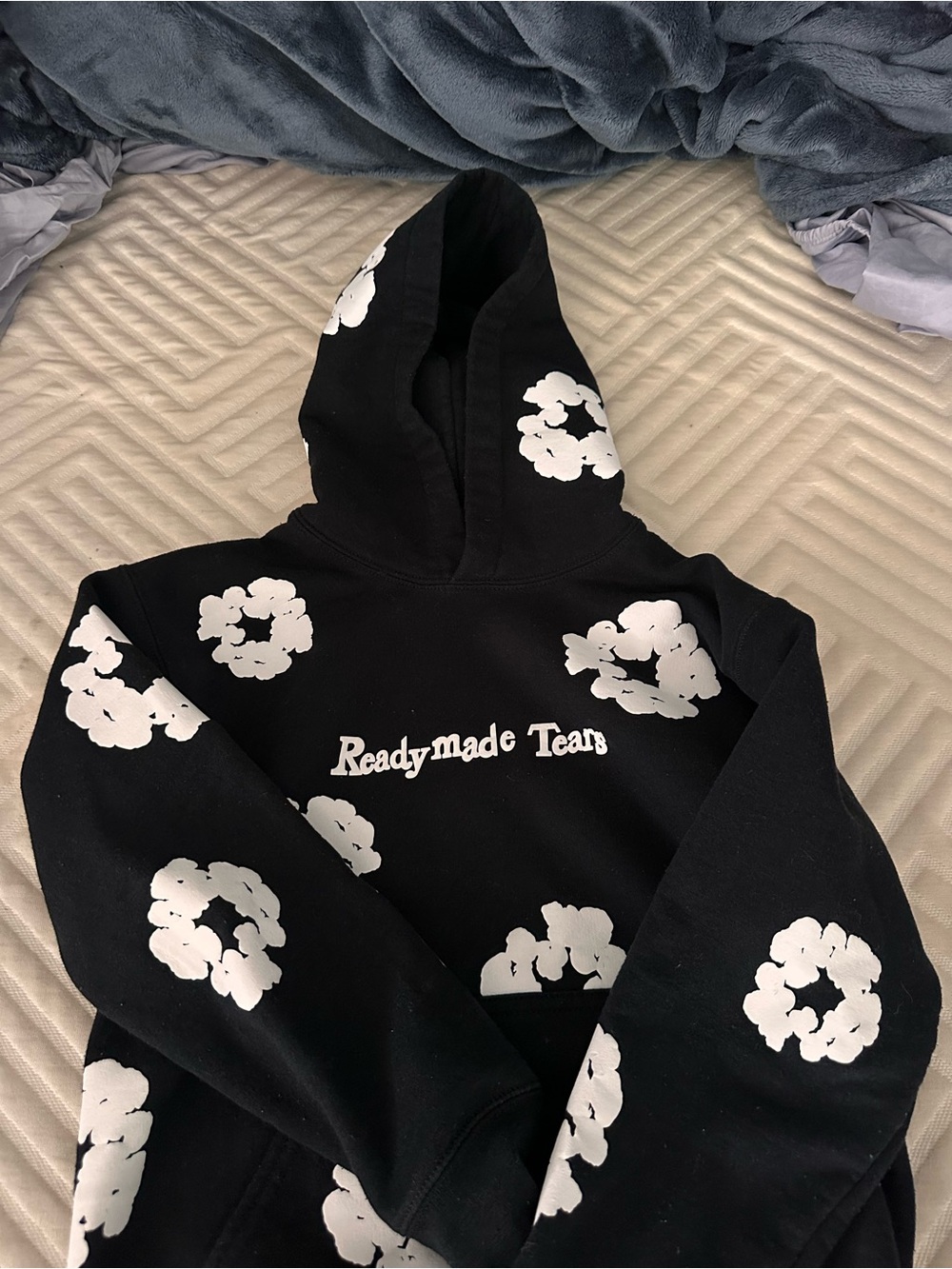 Gildan Black Hoodie with White Floral Rings